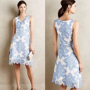 Eva Franco Blue and White Floral Midi Dress